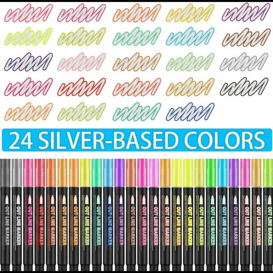 Double Line Outline Markers 24 Colors - Frameza Creative