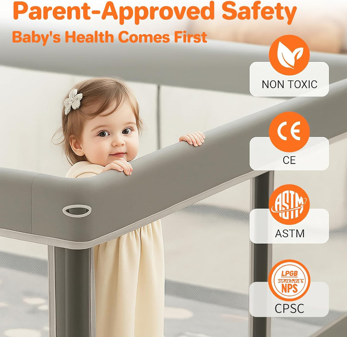 Foldable Baby Playpen with Mat(Grey, 50x50 inches)