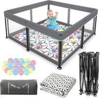 Foldable Baby Playpen with Mat(Grey, 50x50 inches)