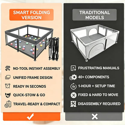 Foldable Baby Playpen with Mat(Grey, 50x50 inches)