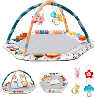 Baby Play Gym Mat with 6 Development Zones Tummy Time Activity Pad with 4 Detachable Sensory Toys for Infant Motor Skill Develop