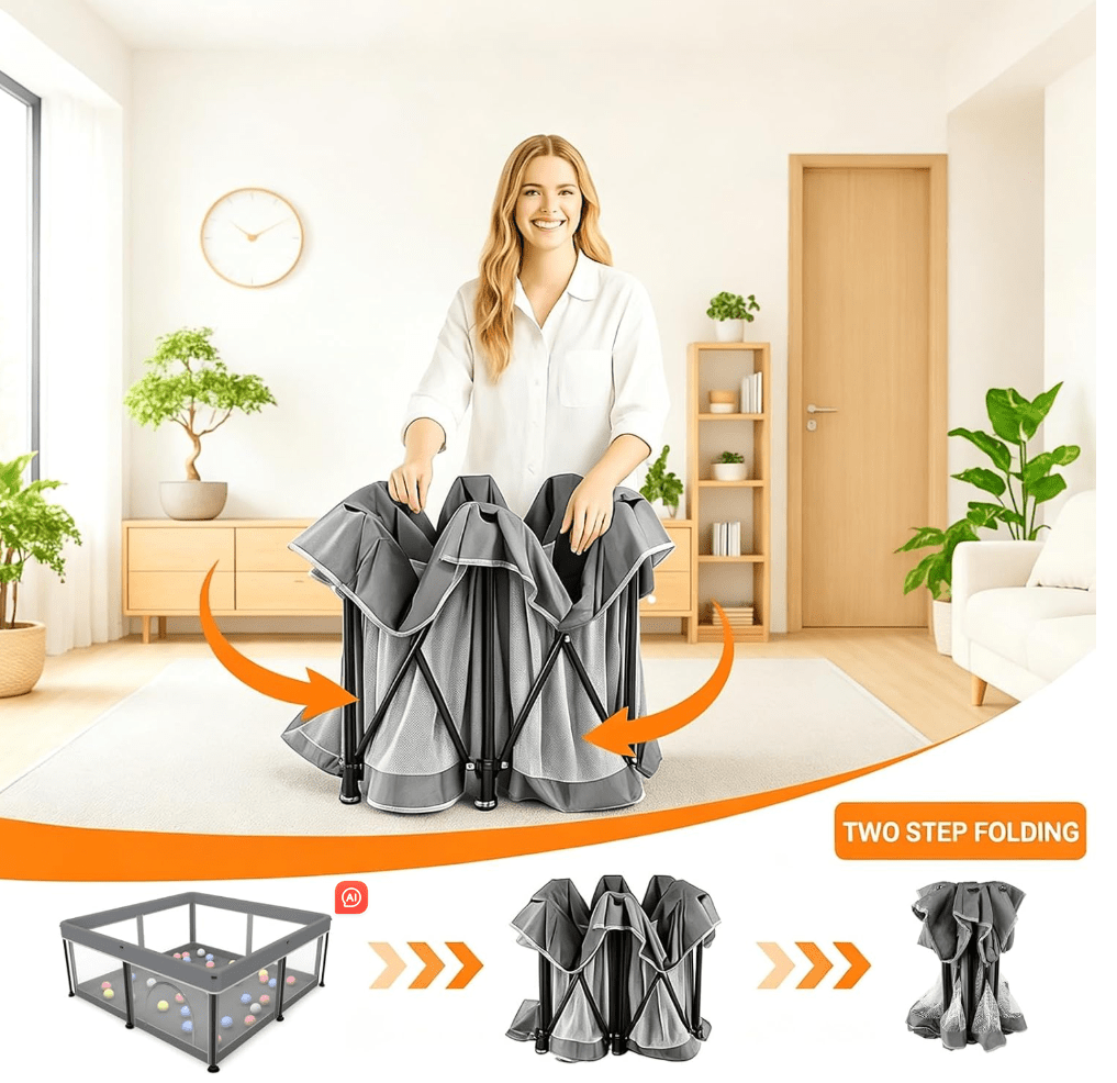 colpart Foldable Baby Playpen with Mat (Grey, 50x50 inches) - Frameza Art