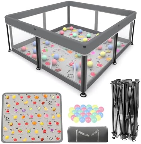 colpart Foldable Baby Playpen with Mat - Portable Play Pen for Babies and Toddlers,Collapsible Baby Play Yard Quick 1 - Minute Setup, Travel - Friendly, Safe Durable for Indoor and Outdoor (Grey, 50x50 inches) - Frameza Art