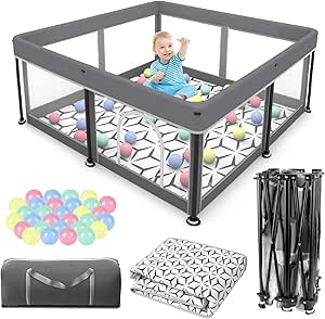 colpart Foldable Baby Playpen with Mat - Portable Play Pen for Babies and Toddlers,Collapsible Baby Play Yard Quick 1 - Minute Setup, Travel - Friendly, Safe Durable for Indoor and Outdoor (Grey, 50x50 inches) - Frameza Art