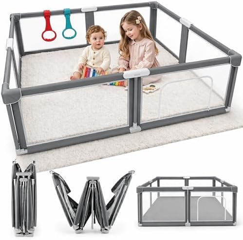 colpart Foldable Baby Playpen with Mat - Portable Play Pen for Babies and Toddlers,Collapsible Baby Play Yard Quick 1 - Minute Setup, Travel - Friendly, Safe Durable for Indoor and Outdoor (Grey, 50x50 inches) - Frameza Art