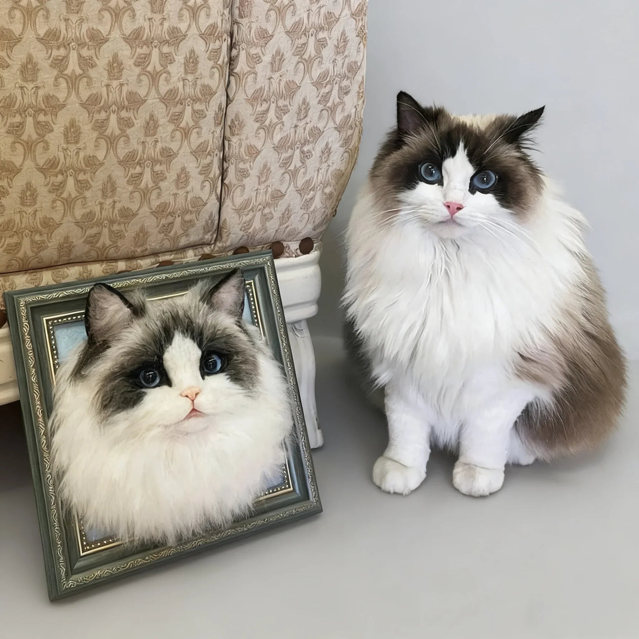 Custom Felt Art Cat Portrait Pet Memorial Gift - Frameza Artworks