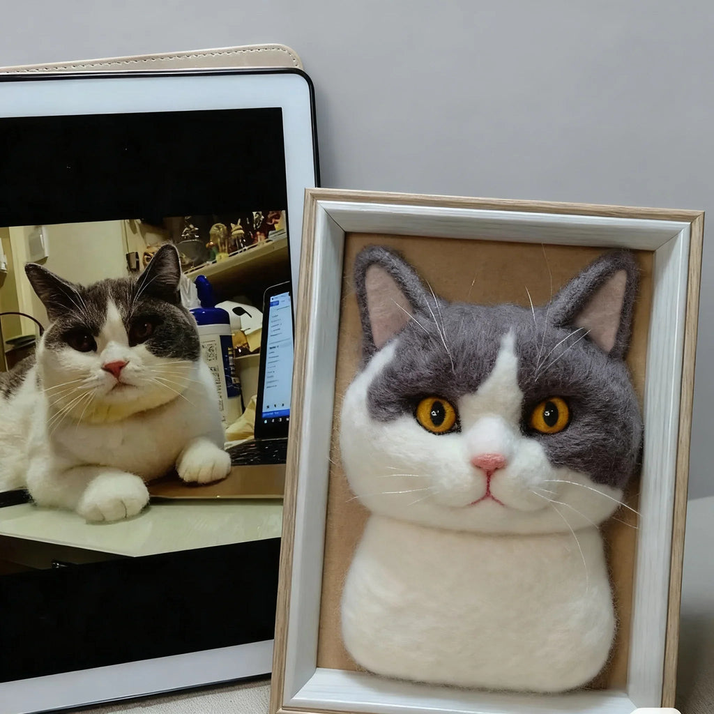Custom Felt Art Cat Portrait Pet Memorial Gift - Frameza Artworks