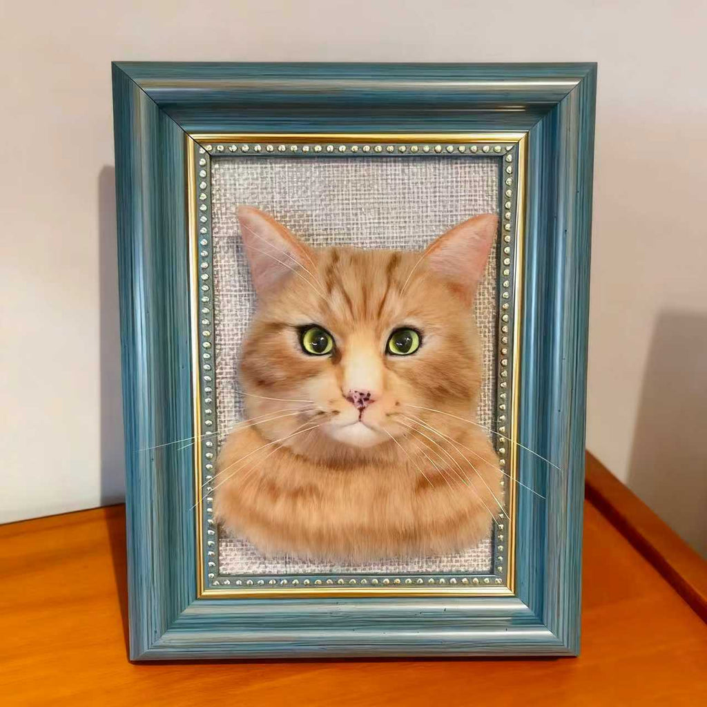 Custom Felt Art Cat Portrait Pet Memorial Gift - Frameza Artworks
